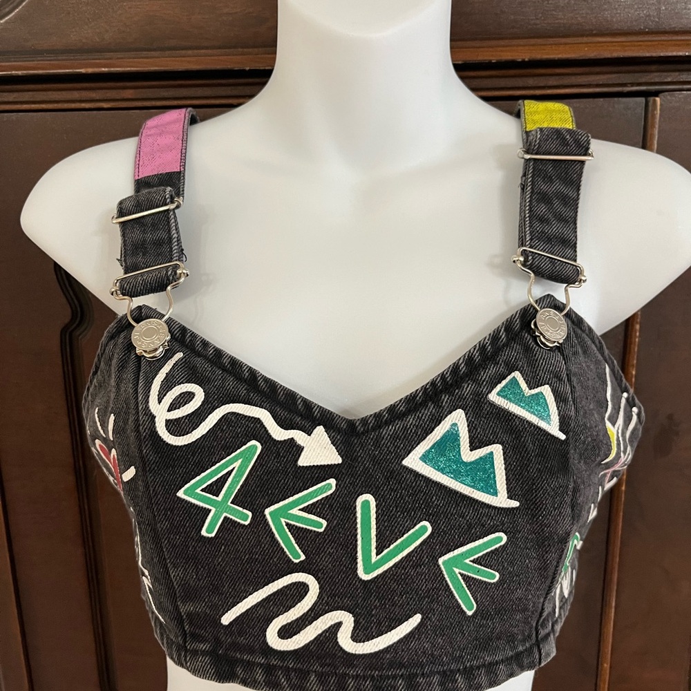 Colorful Graphic Denim Crop Top